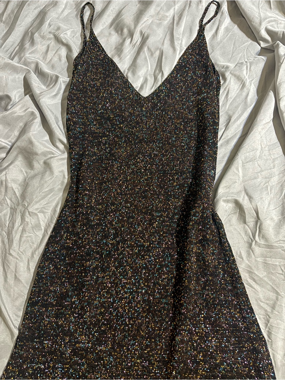Moda International Black Sparkle Slip Dress with Multicolor Glitter